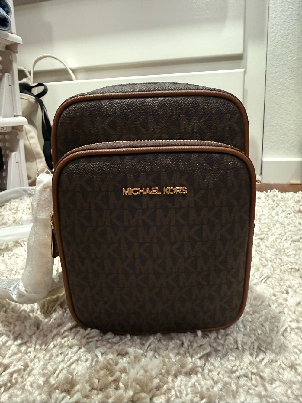 Michael Kors Brown MK Logo Belt Bag with Gold Hardware